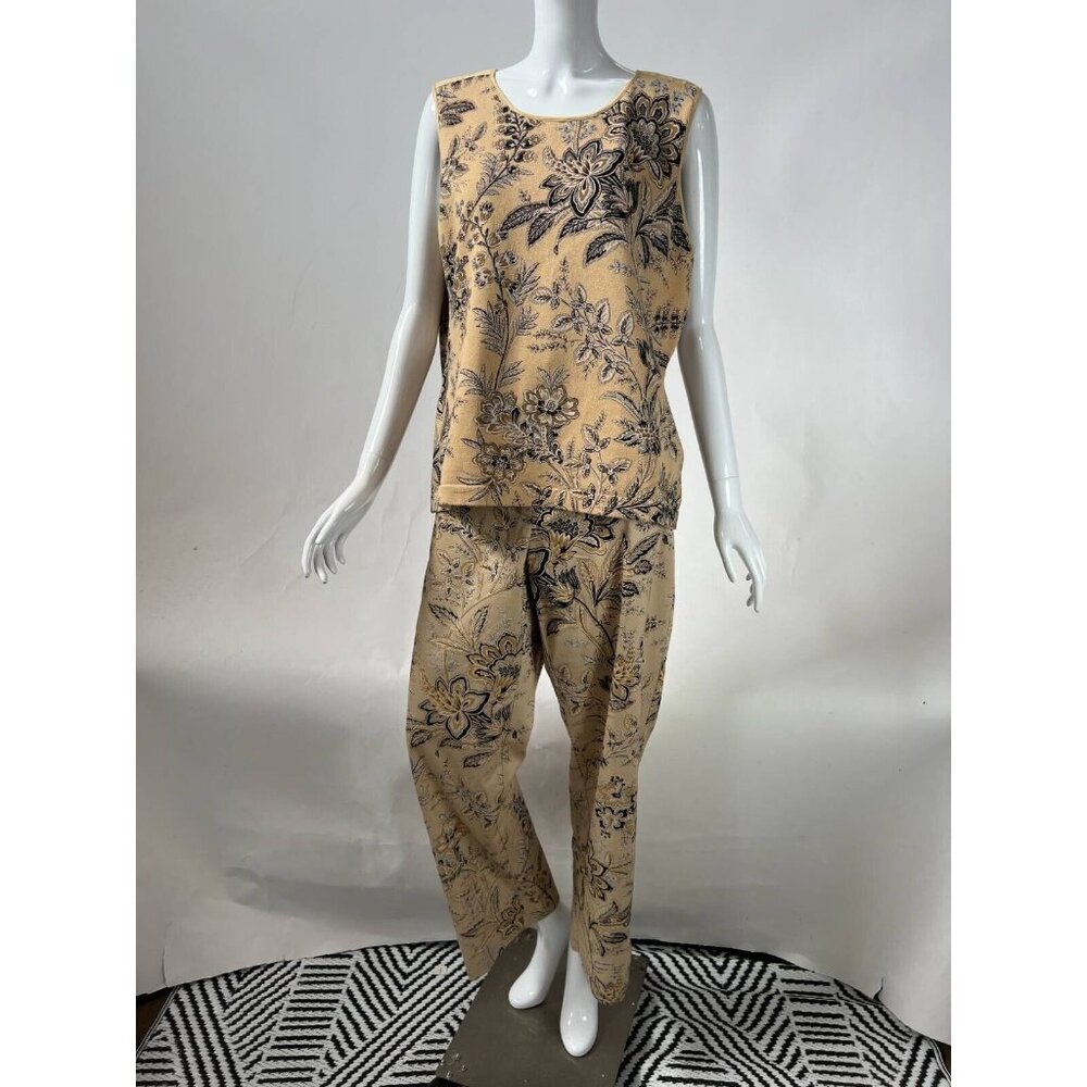 VIntage Liz Claiborne Womens Pants Set Multicolor Floral Pocket Sleeveless 14